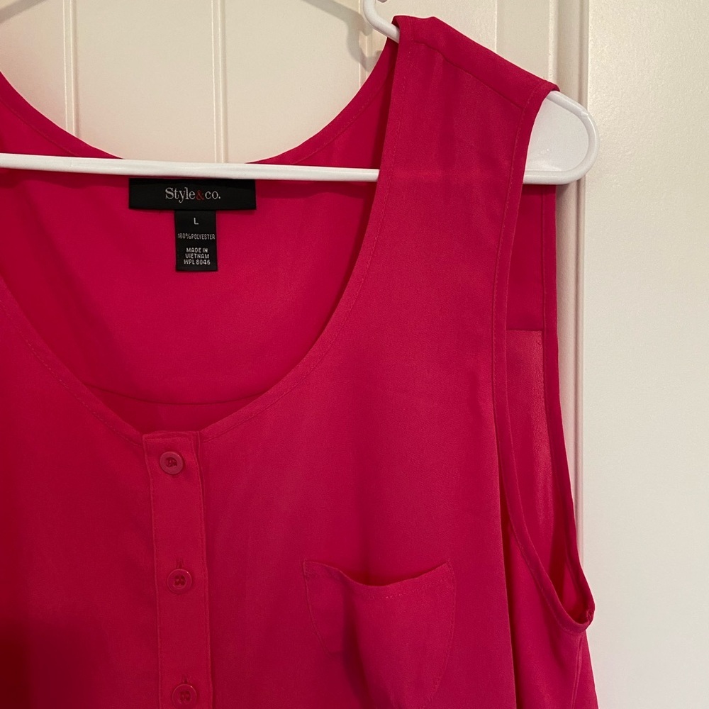 NWOT | Style & Co women’s hot pink sleeveless sheer button loose pocket blouse L - Picture 2 of 6